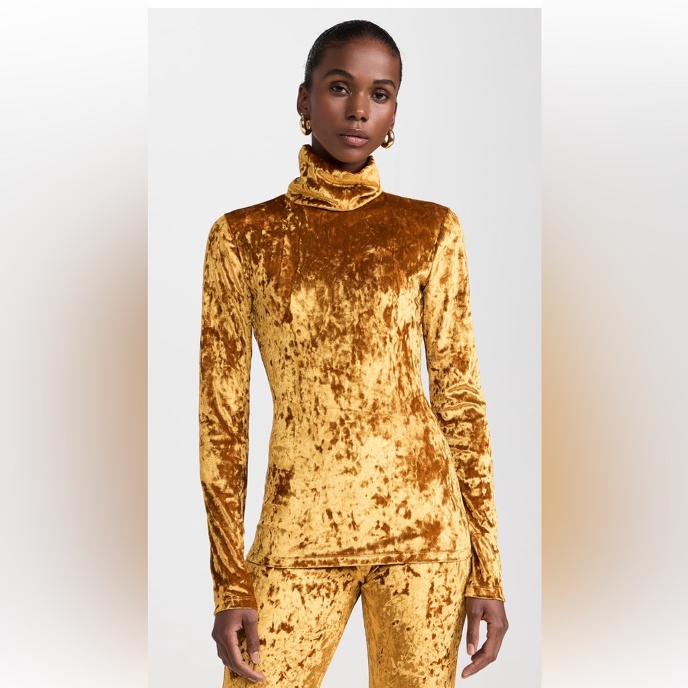 NWOT Gold Velvet Turtleneck Long-Sleeve Top